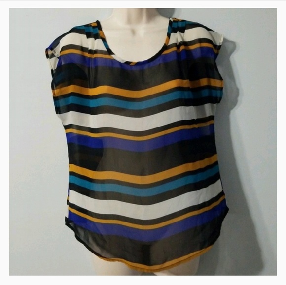 A'gaci women's large multi color shear blouse - Picture 4 of 8